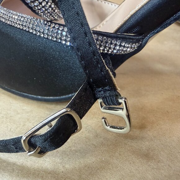 Hayixia Black Satin Rhinestone Bow Pointed Toe Ankle Strap Kitten Heels Sz. 7.5 - Picture 6 of 15